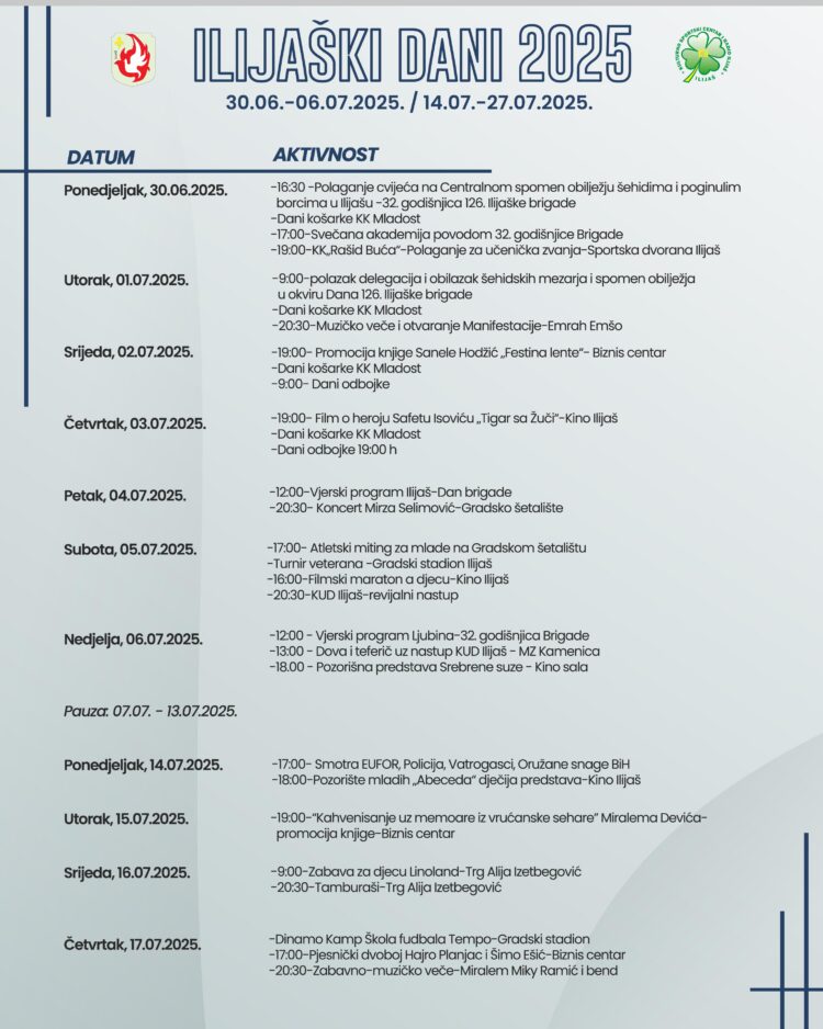 Danas počinju “Ilijaški dani 2025”: Mjesec dana kulture i zabave