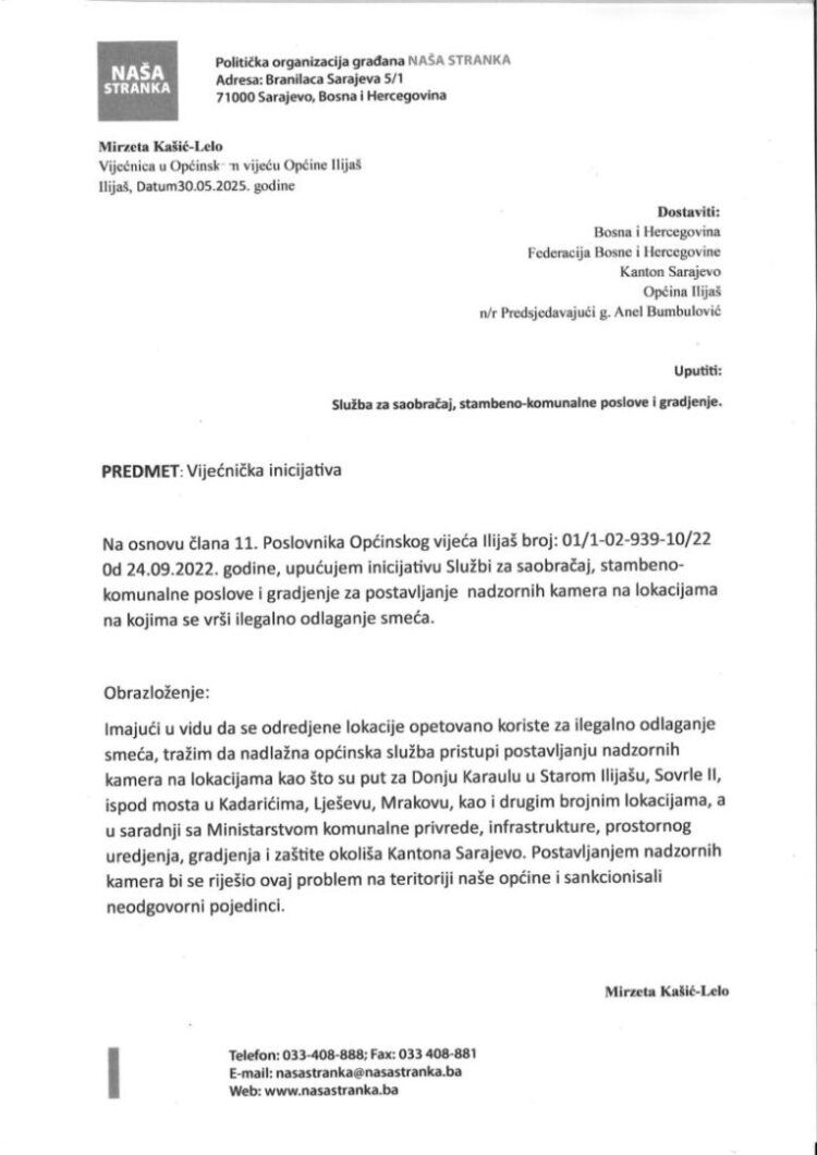 Dr. sc. Mirzeta Kašić-Lelo: Inicijativa za postavljanje nadzornih kamera na lokacijama koje se koriste za ilegalno odlaganje smeća