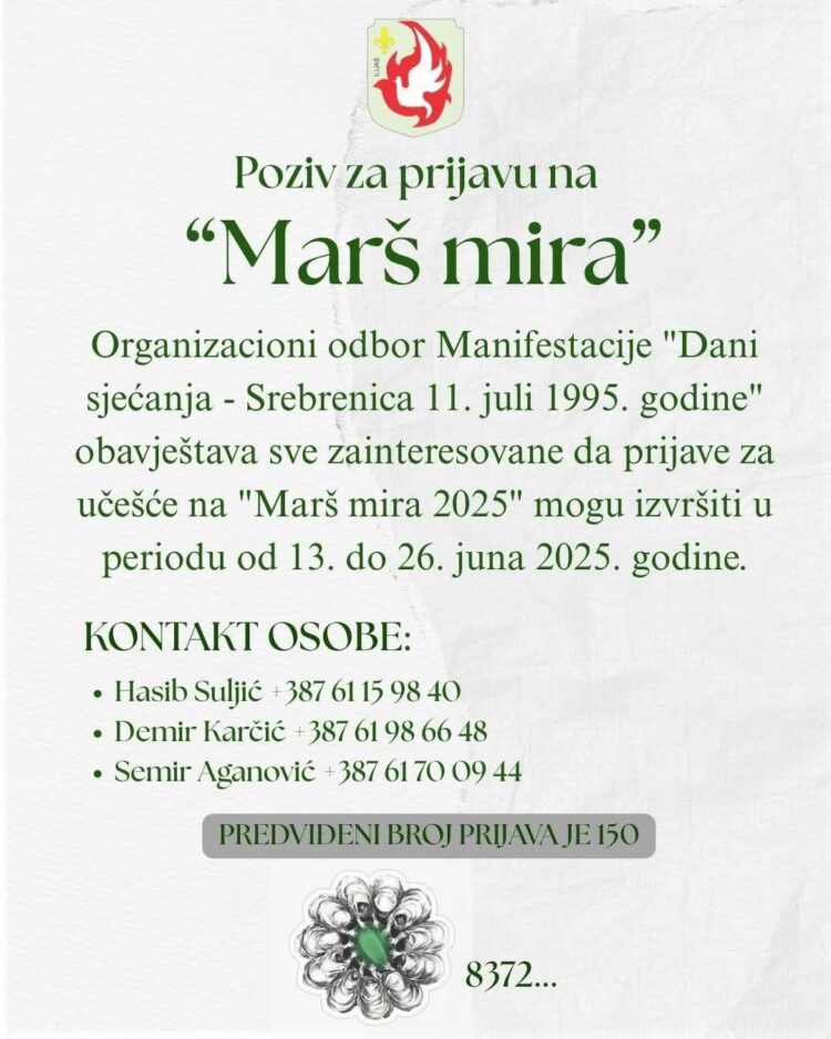 Otvorene prijave za “Marš mira 2025”: Ilijašani kreću putem sjećanja