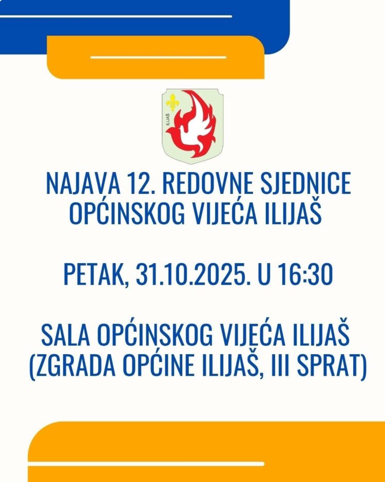 Najava 12. redovne sjednice Općinskog vijeća Ilijaš