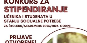 Konkurs za stipendiranje učenika i studenata u stanju socijalne potrebe za školsku/akademsku 2025/2026. godinu