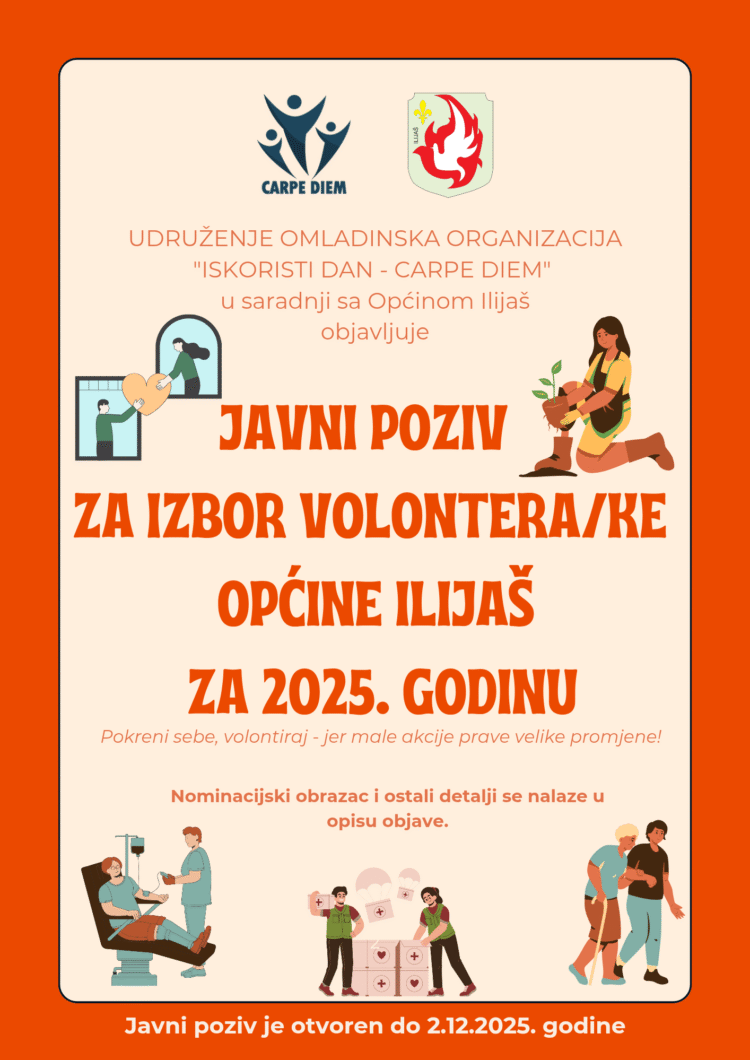 Objavljen javni poziv za izbor Volontera/ke Općine Ilijaš za 2025. godinu