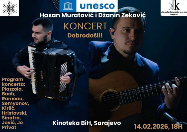 Koncert umjetnika Džanina Zekovića i Hasana Muratovića 14. februara u Kinoteci Sarajevo