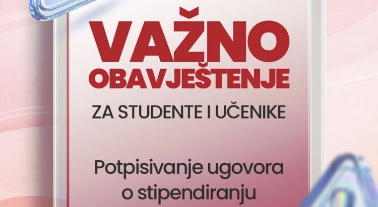 Važno obavještenje: Potpisivanje ugovora o stipendiranju