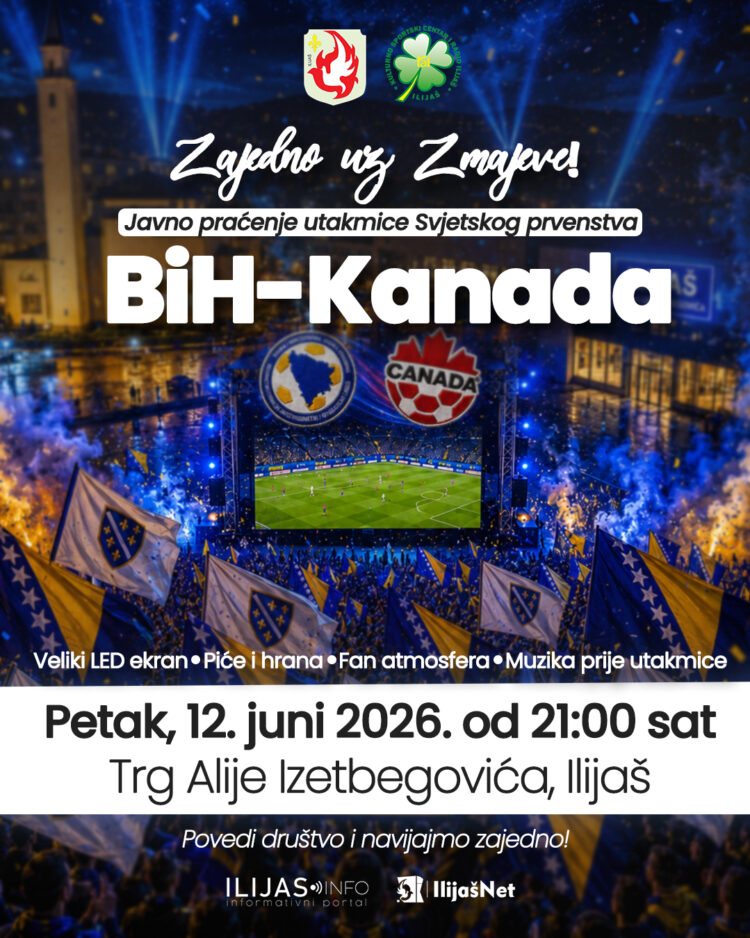 Zajedno uz Zmajeve: Javno praćenje utakmice BiH-Kanada na Trgu Alije Izetbegovića u Ilijašu