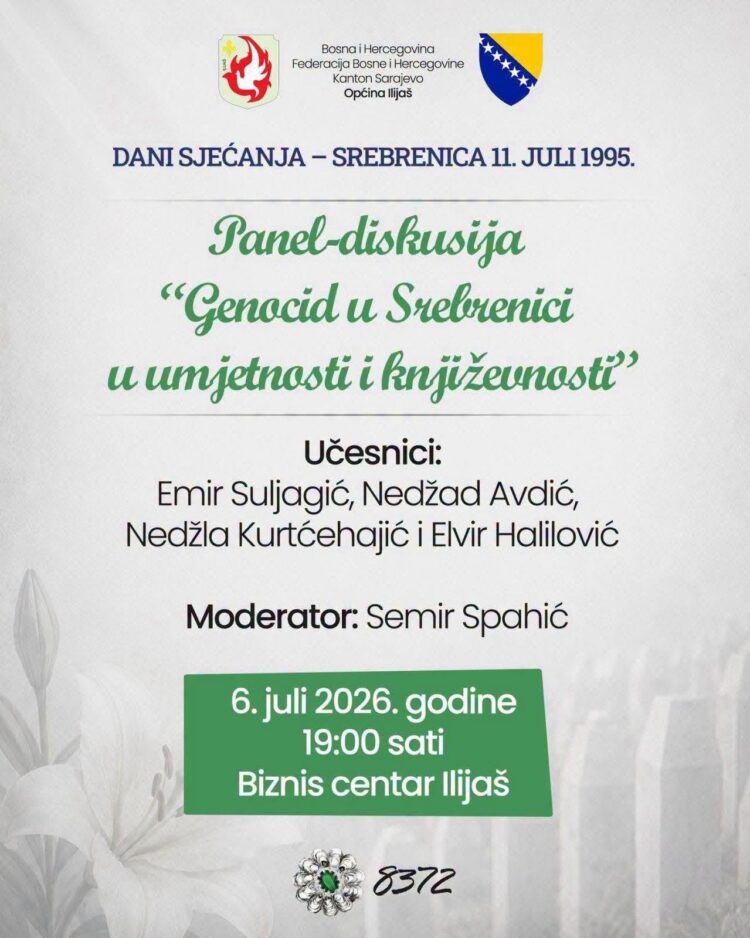 U Ilijašu će večeras biti održana panel-diskusija „Genocid u Srebrenici u umjetnosti i književnosti“